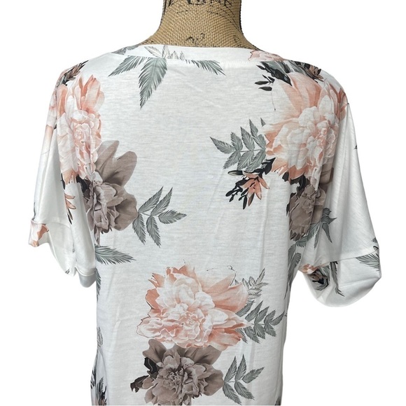 Boutique Floral V Neck Tee with Rolled Sleeves and a Longer Loose Fit - Picture 10 of 14
